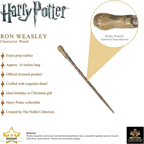 Vista 3 de The Noble Collection - Varita de personaje de Ron Weasley - Varita del mundo mágico de 14 pulgadas (14.2 in) con etiqueta de nombre - Juego
