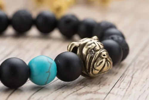 Vista 3 de Karseer Pulsera de perlas de ónix natural y roca de lava para perro, regalo de amistad, unisex