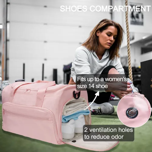 Vista 4 de Bolsa de gimnasio para hombres y mujeres, pequeña bolsa deportiva con bolsillo húmedo y compartimento para zapatos, bolsa de lona resistente al agua