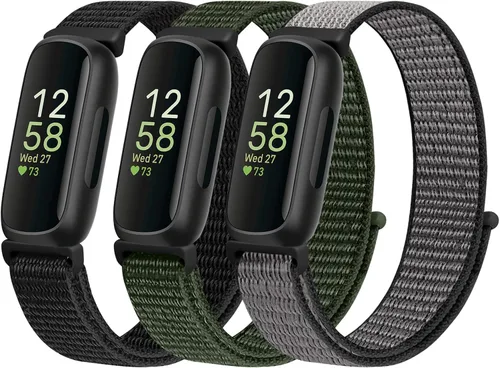 Vista 10 de Bandas de Nylon Compatibles con Fitbit Inspire 3/Inspire 2/Inspire/Inspire HR/Ace 3/Ace 2, Correas de Repuesto Deportivas Transpirables Suaves Negro
