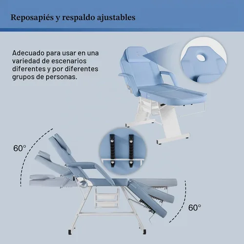 Vista 4 de Silla Facial Mesa de Masaje 73 pulgadas 3 Secciones Cama de Masaje Multiusos Mesa de Tatuaje Profesional Equipo de Salón Spa para Spa Facial Spa