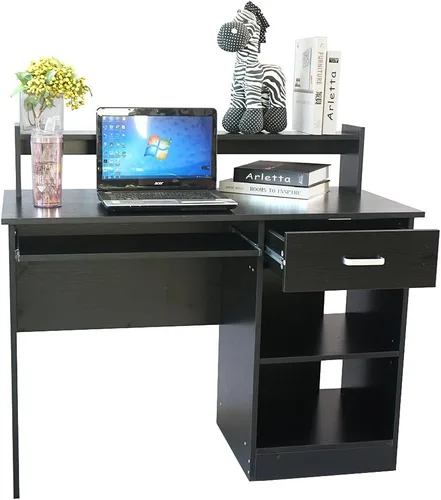 Vista 9 de Escritorio de oficina en casa - Escritorio para computadora con bandeja para teclado - Mesa de estudio y escritorio con almacenamiento - Escritorio