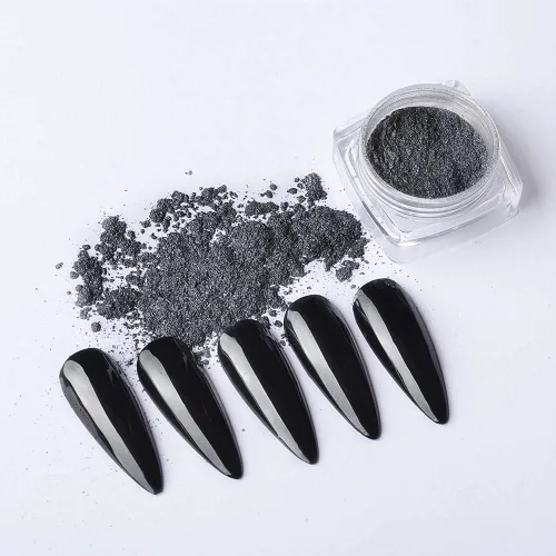 Vista 9 de Polvo de uñas cromado, efecto espejo metálico, polvo de uñas, arte de uñas, polvo de espejo negro cromado, brillante, ultra fino, pigmento