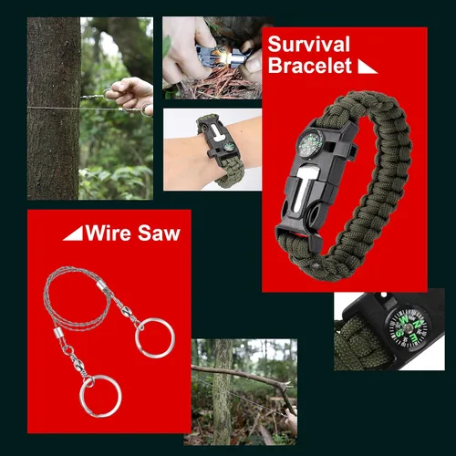 Vista 5 de Regalos para hombres, mujeres, papás, kits de supervivencia navideños PIXATO, equipo de supervivencia y equipamiento 116 en 1, kit de emergencia