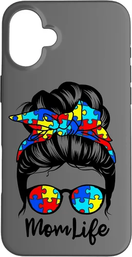 Vista 23 de Mom Life Messy Bun Hair Autism Funny Autism Case for iPhone 17