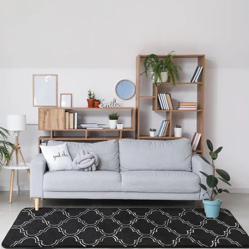 Vista 4 de Chicrug - Alfombra geométrica moderna de 2 x 6 pies para dormitorio o pasillo Negro Geometric