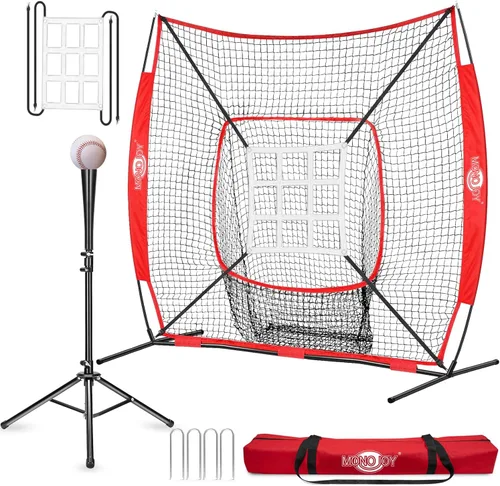 Vista 11 de Red de práctica de béisbol de 7 x 7 pies para golpear y lanzar, red de entrenamiento con zona de ataque grande o camiseta de bateo y objetivo de 9