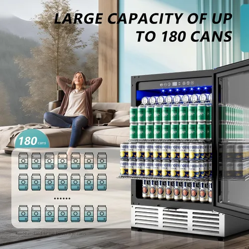 Vista 2 de EUHOMY Refrigerador de bebidas de 24 pulgadas, enfriador de bebidas integrado para 180 latas, refrigerador de cerveza debajo del mostrador