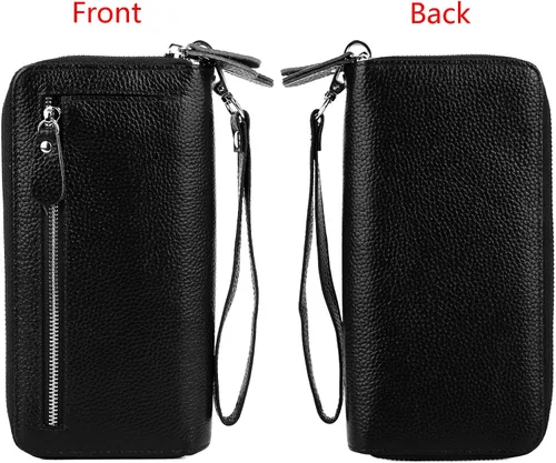 Vista 5 de YALUXE Cartera de cuero para mujer con bloqueo RFID, doble cremallera, tamaño grande, para smartphone
