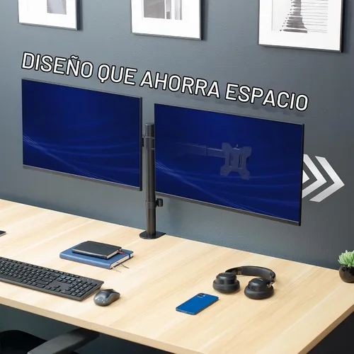 Vista 2 de VIVO Soporte de escritorio con LED LCD dual de 21 a 32 pulgadas, resistente, brazos telescópicos ajustables, configuración de pared empotrada, se