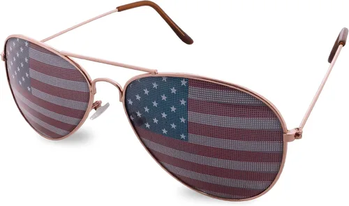 Vista 3 de Gafas de sol de aviador con marco de metal con diseño de bandera estadounidense
