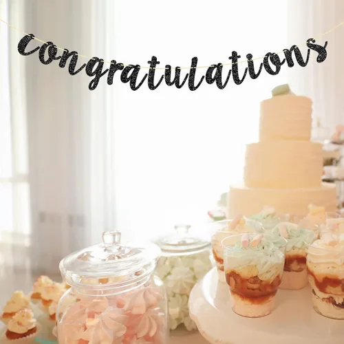 Vista 6 de Cartel de felicitaciones con purpurina negra para bodas, aniversarios, graduaciones, banderines de felicitaciones, suministros de decoración