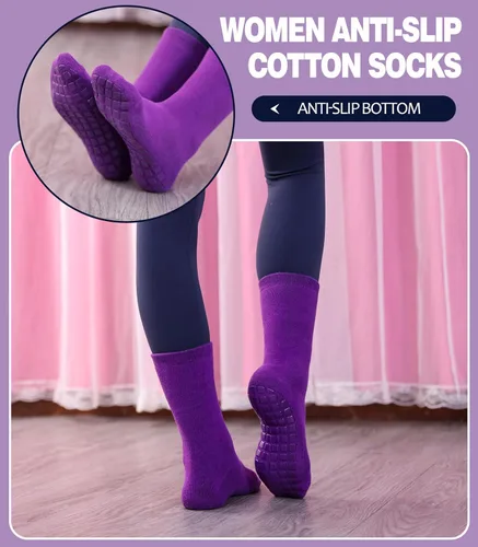 Vista 4 de MQELONG Calcetines de yoga antideslizantes con agarres para pilates, ballet, entrenamiento descalzo, calcetines atléticos, antideslizantes, 4 pares