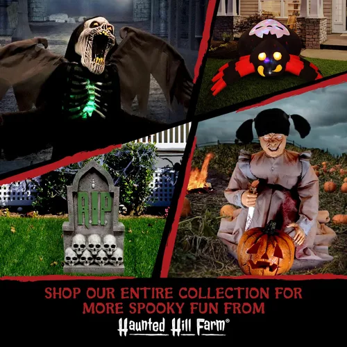 Vista 8 de Haunted Hill Farm Hartley The Sitting Scare Clown de Tekky, animatrónico de Halloween activado por movimiento para decoración de bromas de fiesta