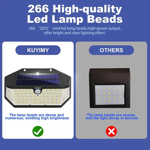 Vista 3 de Luces solares para exteriores, 266 LED con sensor de movimiento y 3 modos de iluminación, IP65 impermeable, 5 lados de luz gran angular de 220°