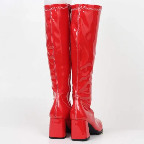 Vista 4 de Botas de charol para mujer, botas altas hasta la rodilla, piel sintética con zíper