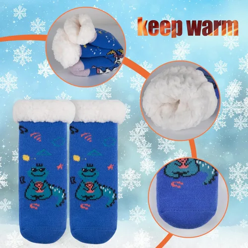 Vista 3 de FENELY 3 Pairs Winter Kids Fuzzy Slipper Socks 2-44-66-8 Girls Boys Thermal Warm Non-SkidGifts for Christmas Stocking