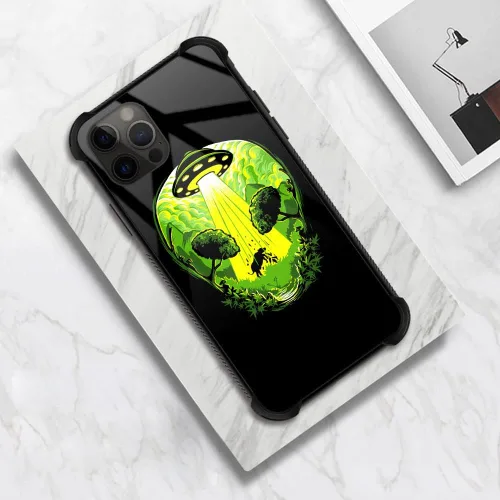 Vista 6 de ZHEGAILIAN Funda compatible con iPhone 12/12 Pro, funda de invasión de vaca alienígena OVNI, parte trasera de vidrio templado + funda protectora