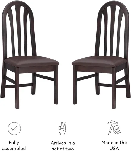 Vista 7 de Linon Kennerli - Juego de 2 sillas de comedor con asiento tapizado de piel sintética, color marrón