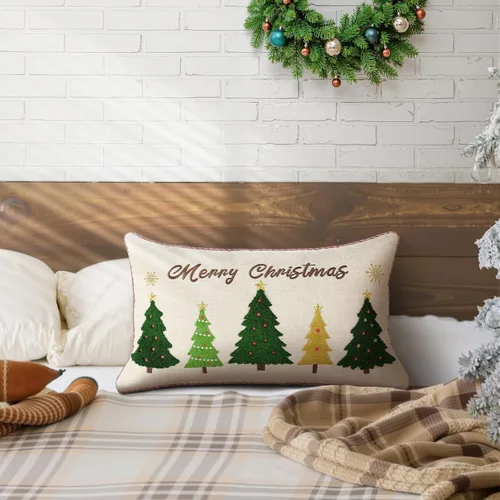 Vista 2 de Lewondr - Funda de almohada de Navidad bordada, 12 x 20 pulgadas, 1 unidad Funda de almohada decorativa, funda de cojín, decoración navideña