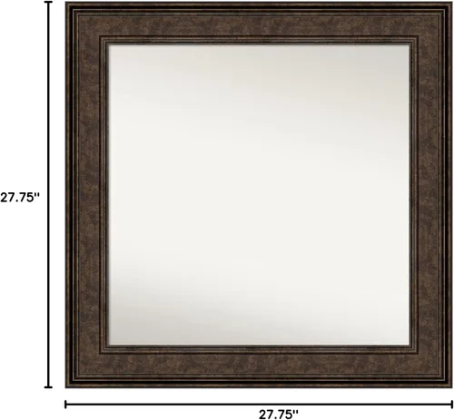 Vista 716 de Amanti Art Espejo de pared personalizado no biselado (25 x 25 pulgadas), marco de bronce acentuado, varios tamaños personalizados, espejo de baño