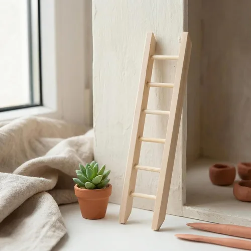 Vista 8 de Mini escalera de juguete para mascotas, mini casa de muñecas, muebles de casa de muñecas, escalera de madera, pequeña figurita, decoración