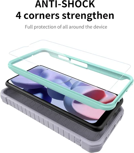 Vista 3 de Funda para Samsung Galaxy A03s 5G, protección de grado militar a prueba de golpes con protector de pantalla HD de vidrio templado y soporte
