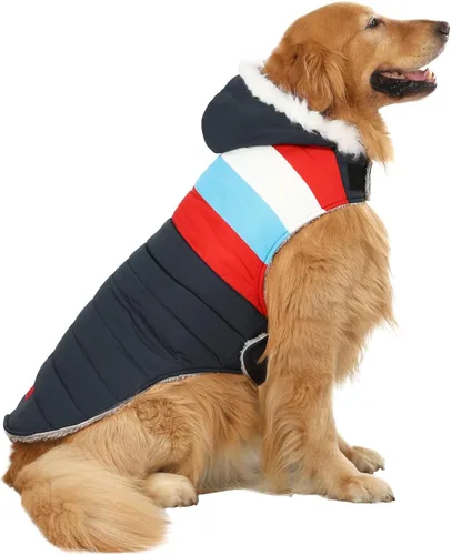 Vista 19 de HDE Chaqueta acolchada para perro, con forro polar, abrigo de invierno cálido para perro con agujero para arnés a rayas rosas, talla S Raya rosa