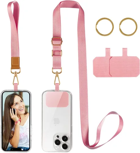 Vista 7 de Cordón cruzado para teléfono celular, correas ajustables para el cuello para el hombro con cordón de muñeca, almohadillas de sujeción para teléfono