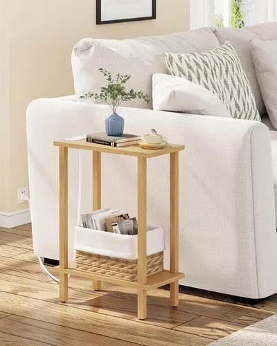 Vista 11 de TUTOTAK - Mesa auxiliar pequeña con estación de carga; mesa lateral estrecha con puertos USB y tomas de corriente; mesa de sofá delgada; mesita