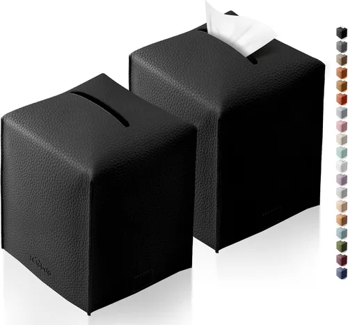 Vista 16 de Funda cuadrada para caja de pañuelos de piel sintética moderna para decoración creativa, paquete de 2, ideal para baños, oficina, coche, mesita
