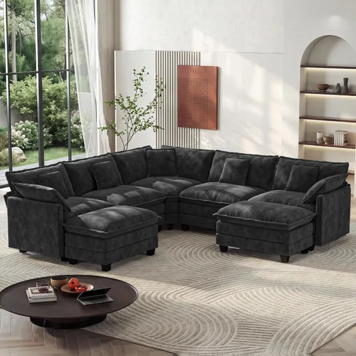 Vista 63 de Ihanherry - Sofá de nube de 3 plazas en L, modular, de asiento profundo, para sala de estar, cómodo cojín de asiento tapizado de doble capa, tela