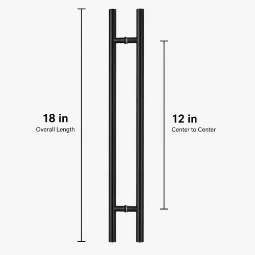 Vista 3 de Prima Decorative - Manija larga para puerta, manija de puerta de entrada de 18 pulgadas, forma redonda en forma de "H", acero inoxidable 304 - Negro
