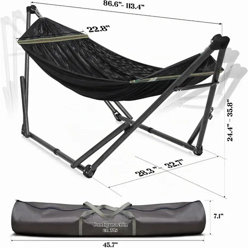 Vista 5 de Soporte de hamaca Tranquillo Uniki con garantía de 3 años, hamaca plegable instantánea de 30s con soporte, hamaca de camping con capacidad de 550 1.