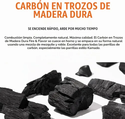 Vista 2 de Carbón vegetal de madera dura en trozos de primera calidad totalmente natural de Fire & Flavor