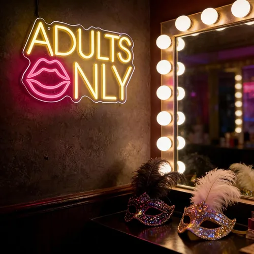Vista 2 de Letrero de neón solo para adultos con labios, luz LED de neón amarillo cálido y rosa para decoración de pared, letreros sexys regulables para bar