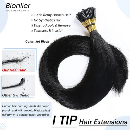 Vista 2 de Extensiones de cabello humano con punta I Tip de 14 pulgadas, extensiones invisibles iTip de 50 hebras/1.76 oz, extensiones de microenlace