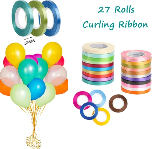 Vista 3 de WELTOKE 27 rollos de cinta rizadora de globos, cinta de envoltura de regalo para envolver, manualidades, bodas, fiestas, festivales, flores