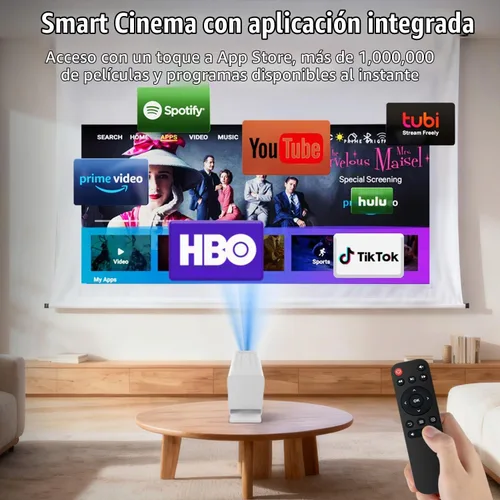 Vista 2 de Mini proyector con WiFi y Bluetooth, proyector inteligente compatible con 1080P con aplicaciones integradas, proyector de películas para exteriores