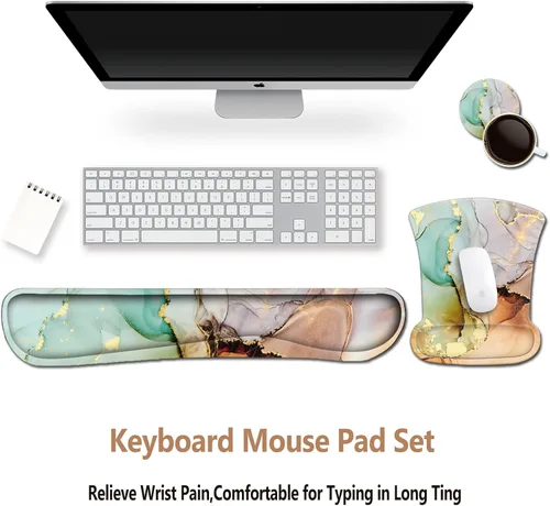 Vista 5 de ArtSo Reposamuñecas para teclado + alfombrilla para mouse con soporte para reposamuñecas ergonómico + juego de posavasos 3 en 1, base Arte abstracto