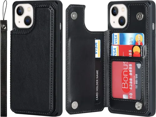 Vista 28 de Cavor para iPhone 14 Plus Funda tipo cartera con tarjetero, Funda tipo cartera para iPhone 14 Plus para mujeres, Doble cierre magnético a prueba