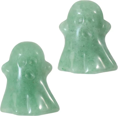 Vista 9 de TUMBEELLUWA 2 figuras de fantasma de Halloween, estatua de cristal tallada, piedra energética, mini escultura coleccionable para decoración