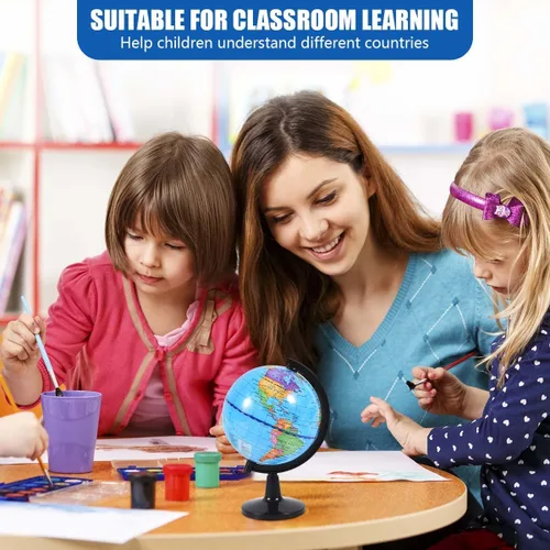 Vista 5 de KISEER Globo de mundo giratorio de 4 pulgadas con soporte para niños, aprendizaje de geografía, aula, educación u oficina, decoración del hogar
