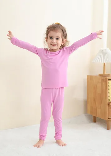 Vista 6 de GUISBY Conjunto de pijama de rayón de bambú para niños y niñas, ajuste cómodo, para uso diario, conjunto de pijama de 2 piezas