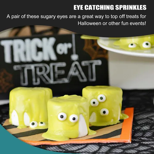 Vista 4 de Spooky Eye Toppers – Bolsa de dulces resellable de 4 onzas – Decoraciones comestibles para hornear – Ojos blancos divertidos para cupcakes