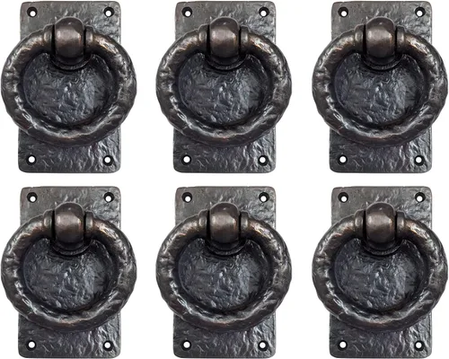 Vista 2 de Adonai Hardware Anillo de hierro fundido antiguo Adonikam de 3 pulgadas (suministrado como 2 piezas por paquete) - Negro mate