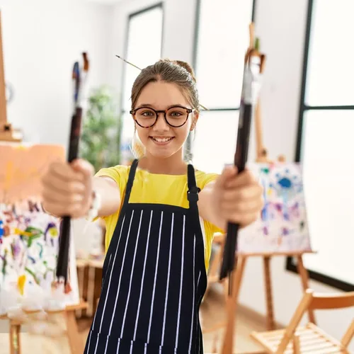 Vista 5 de Paquete de 2 delantales para niños, correa ajustable con bolsillos, mezcla de poliéster, algodón, pintura, arte de cocina, delantales para hornear