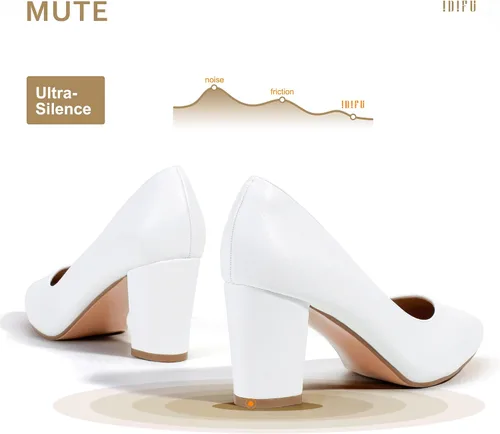 Vista 4 de IDIFU Zapatos clásicos IN3 para mujer, tacones cerrados, tacón alto y grueso, para trabajo, oficina, cómodos, para boda, novia, fiesta, puntiagudo