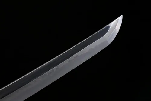 Vista 3 de Espada samurai japonesa negra hecha a mano, Katana de espiga completa de acero T10 de 41 pulgadas, hoja templada de arcilla