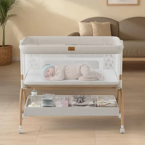 Vista 8 de BabyBond Cuna de mesita de noche, cuna estable y segura para recién nacidos, rosa